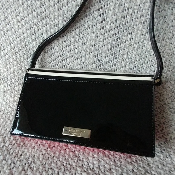 kate spade Handbags - Kate spade small Patent Striped, Pink, Black purse